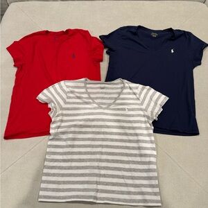 Polo by Ralph Lauren Red, Navy, and Gray Striped Tees